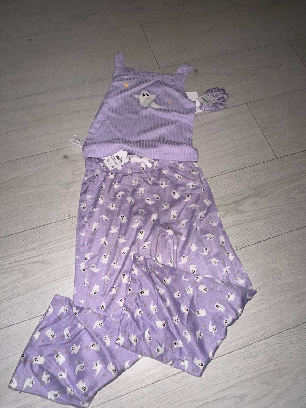 New 3 pcs girls halloween ghost top and pajama pants with scrunchie